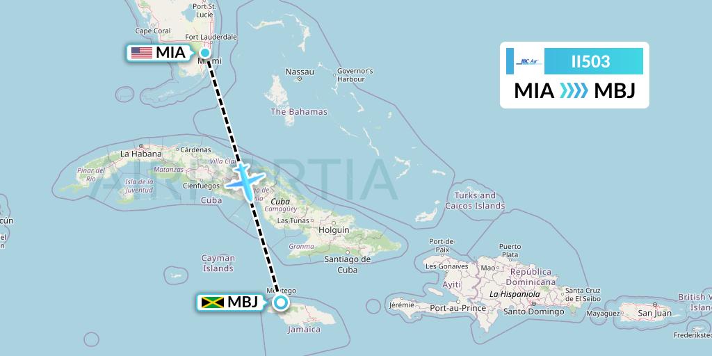 II503 IBC Airways Flight Map: Miami to Montego Bay