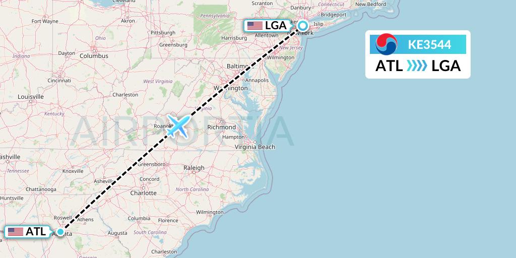 KE3544 Korean Air Flight Map: Atlanta to New York