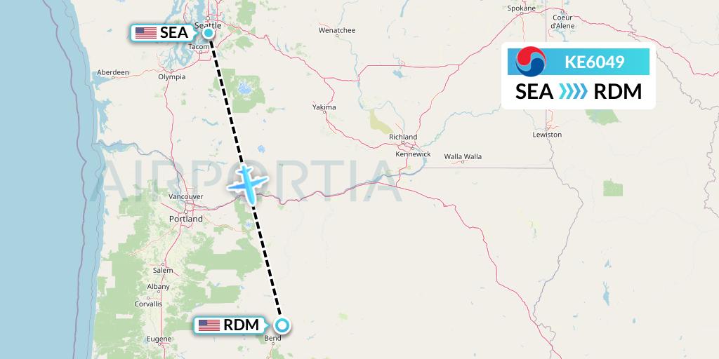 KE6049 Korean Air Flight Map: Seattle to Redmond