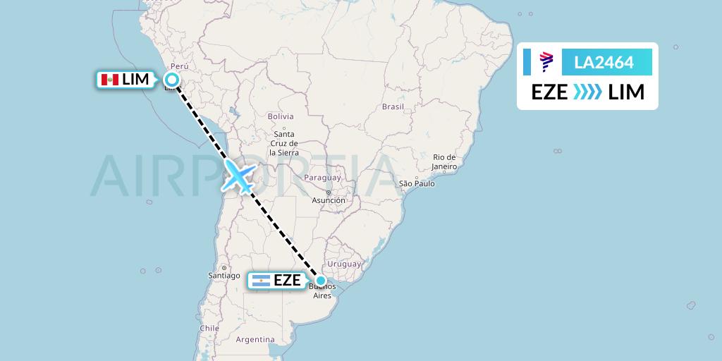 LA2464 LAN Airlines Flight Map: Buenos Aires to Lima