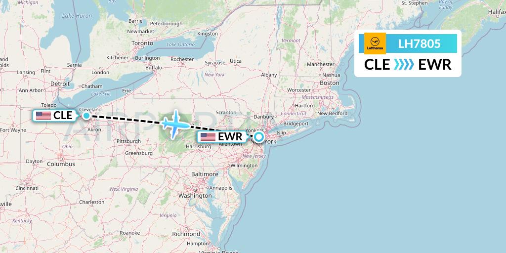 LH7805 Lufthansa Flight Map: Cleveland to New York