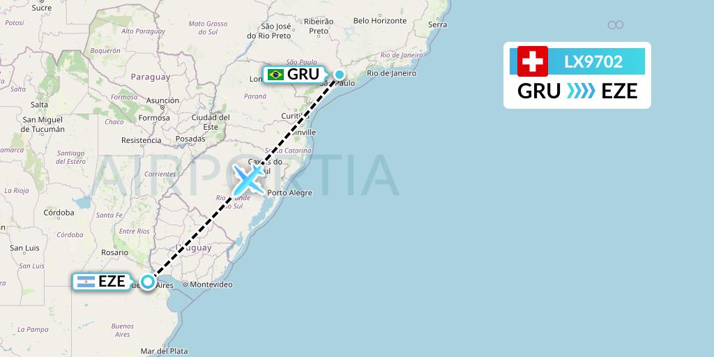 LX9702 Swiss Flight Map: Sao Paulo to Buenos Aires
