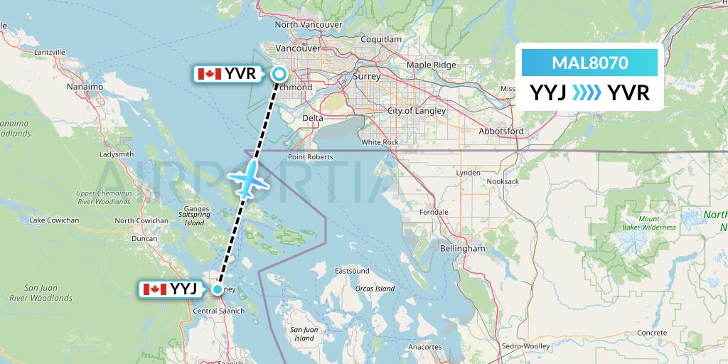 MAL8070 Morningstar Air Express Flight Map: Victoria to Vancouver