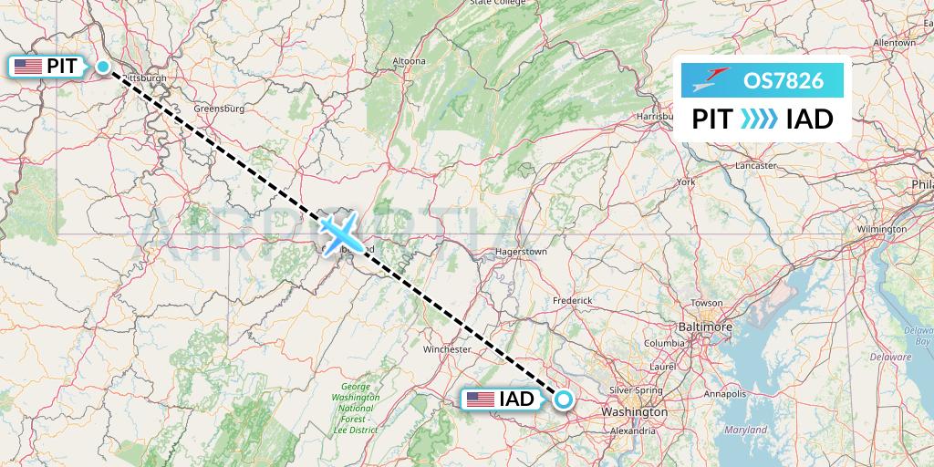 OS7826 Austrian Airlines Flight Map: Pittsburgh to Washington