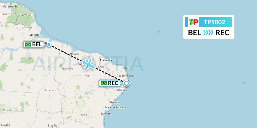 TP5002 TAP Portugal Flight Map: Belem to Recife