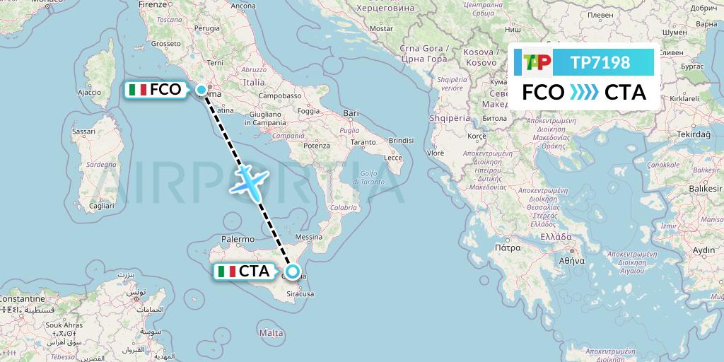 TP7198 TAP Portugal Flight Map: Rome to Catania