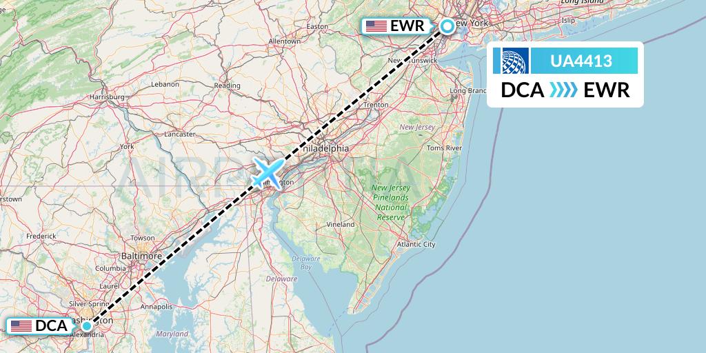 UA4413 United Airlines Flight Map: Washington to New York