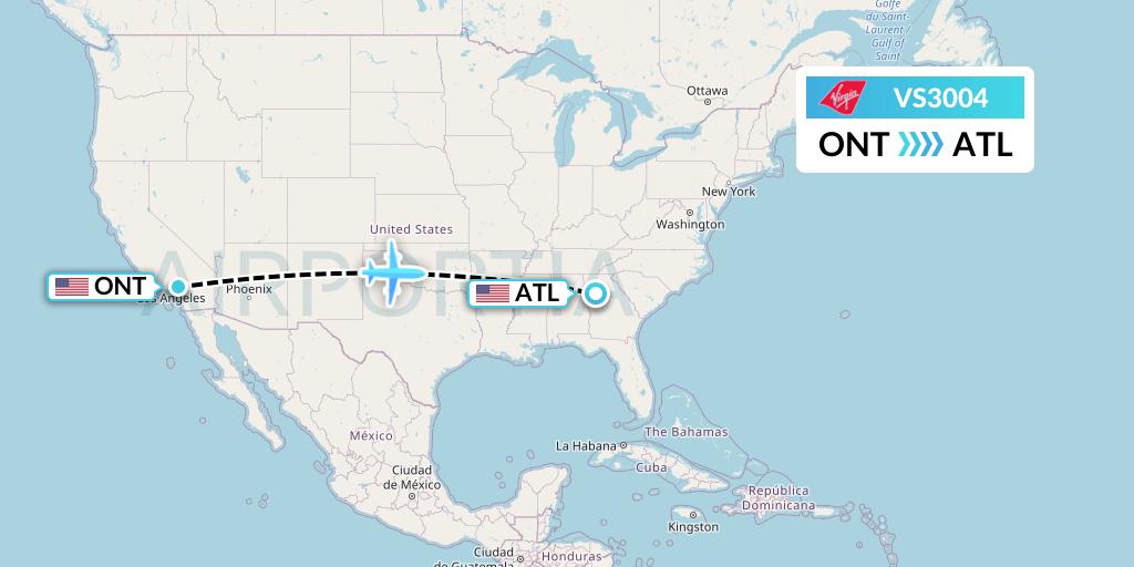 VS3004 Virgin Atlantic Airways Flight Map: Ontario to Atlanta