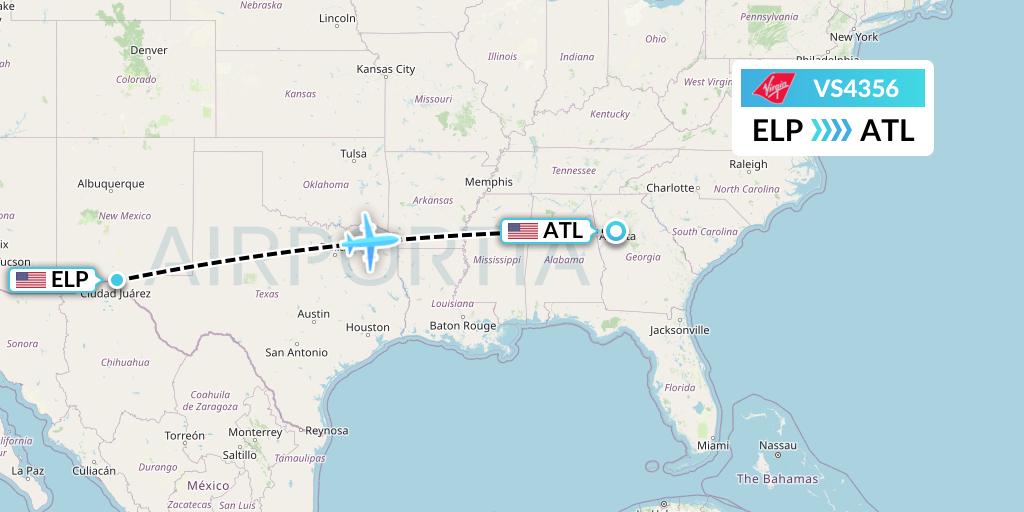 VS4356 Virgin Atlantic Airways Flight Map: El Paso to Atlanta