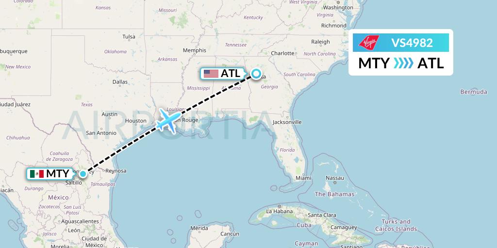 VS4982 Virgin Atlantic Airways Flight Map: Monterrey to Atlanta