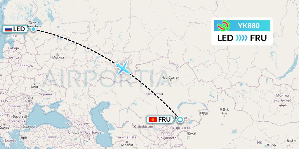 YK880 Avia Traffic Flight Map: St. Petersburg to Bishkek