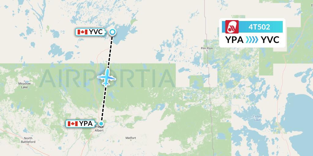 4T502 Rise Air Flight Map: Prince Albert to La Ronge
