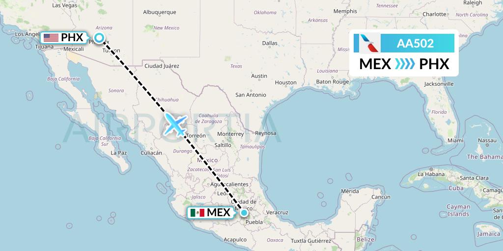 AA502 American Airlines Flight Map: Mexico City to Phoenix