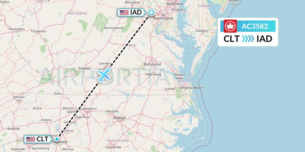 AC3582 Air Canada Flight Map: Charlotte to Washington