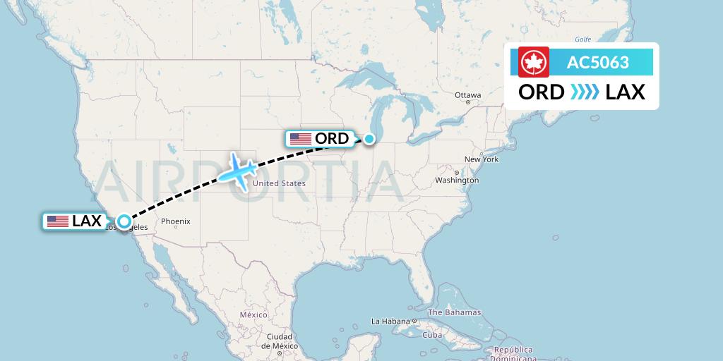 AC5063 Air Canada Flight Map: Chicago to Los Angeles