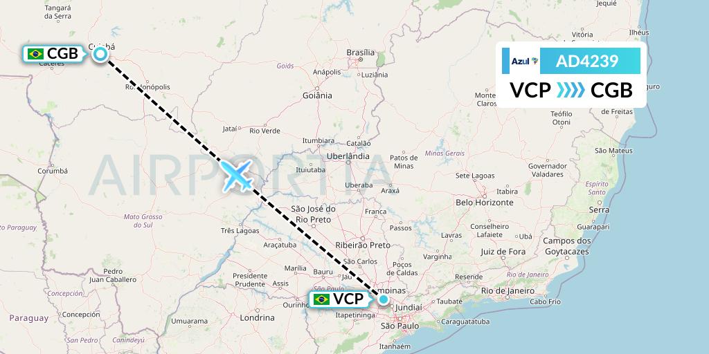 AD4239 Azul Brazilian Airlines Flight Map: Campinas to Cuiaba