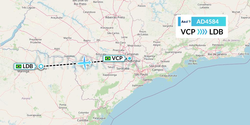 AD4584 Azul Brazilian Airlines Flight Map: Campinas to Londrina