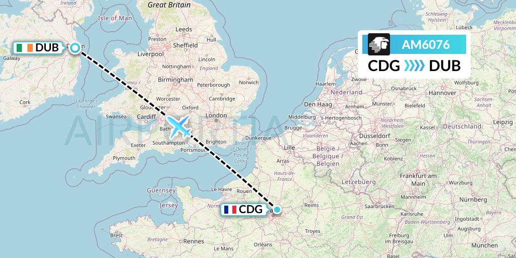 AM6076 Aeromexico Flight Map: Paris to Dublin