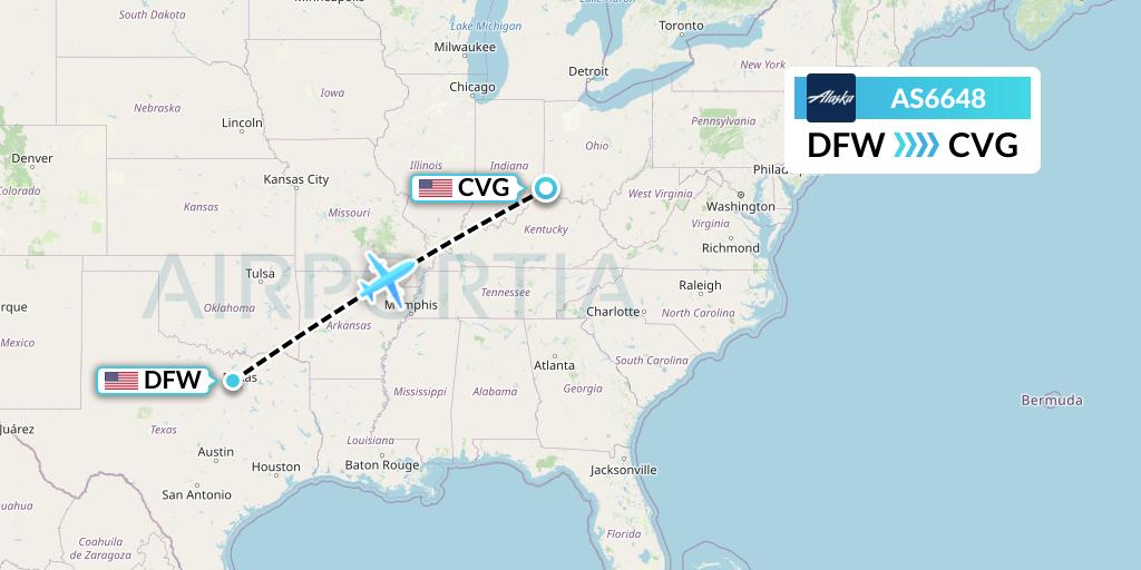 AS6648 Alaska Airlines Flight Map: Dallas to Cincinnati
