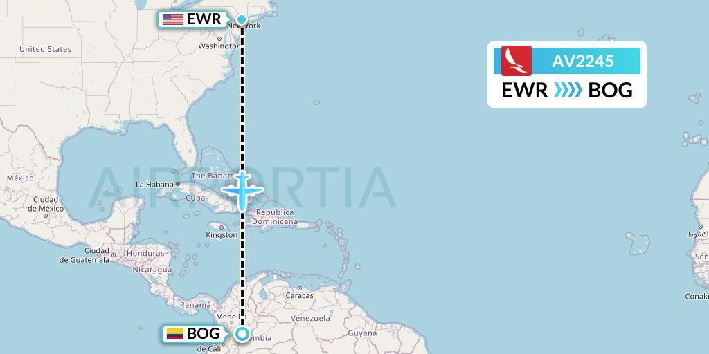 AV2245 Avianca Flight Map: New York to Bogota