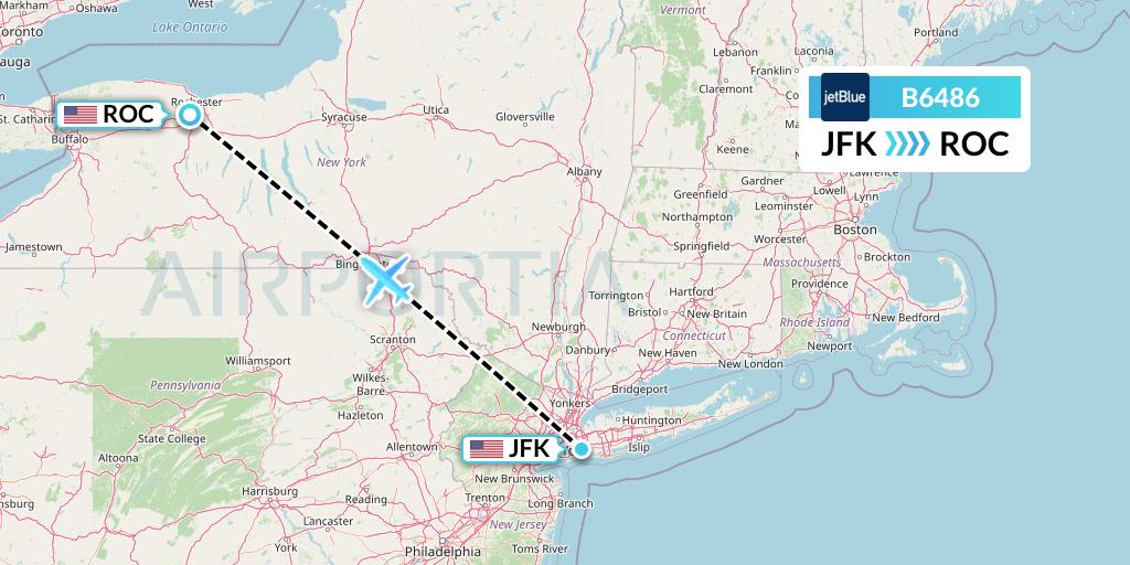 B6486 JetBlue Airways Flight Map: New York to Rochester