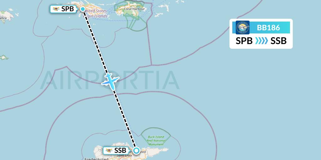BB186 Seaborne Flight Map: Charlotte Amalie St Thomas to Christiansted St Croix