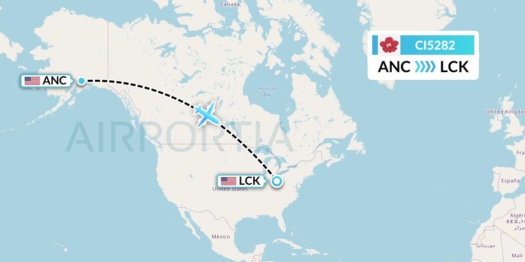 CI5282 China Airlines Flight Map: Anchorage to Columbus