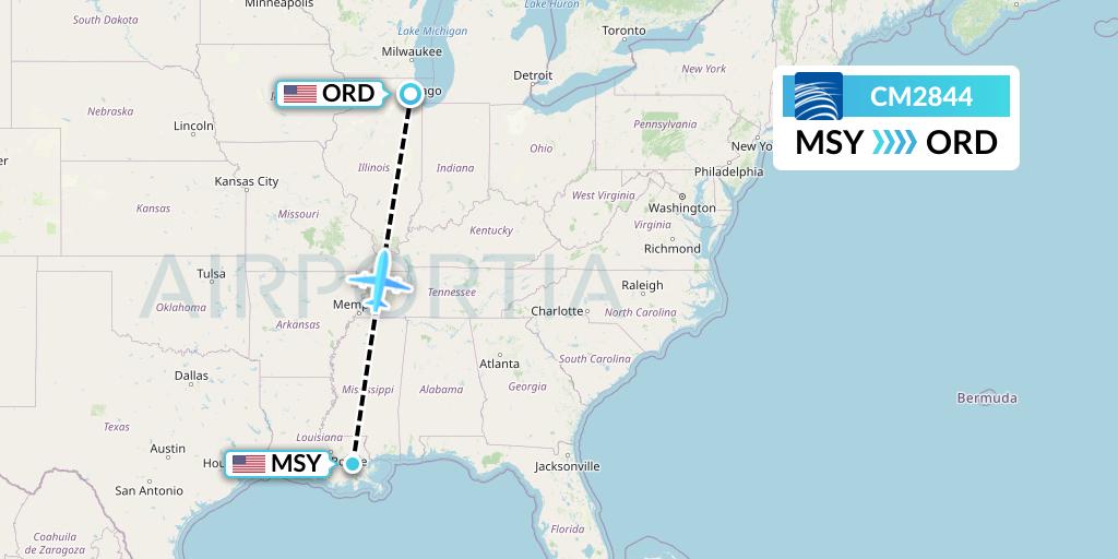 CM2844 Copa Airlines Flight Map: New Orleans to Chicago