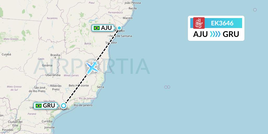 EK3646 Emirates Flight Map: Aracaju to Sao Paulo