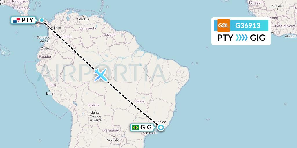 G36913 GOL Transportes Aeros Flight Map: Panama City to Rio de Janeiro