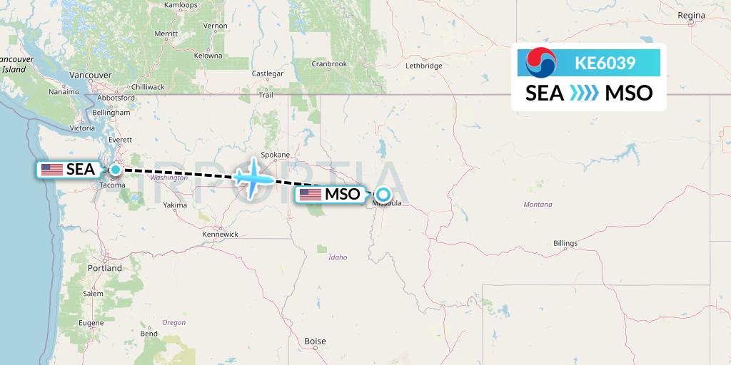 KE6039 Korean Air Flight Map: Seattle to Missoula