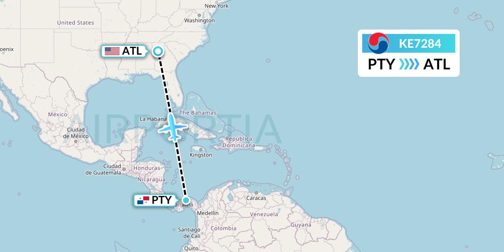 KE7284 Korean Air Flight Map: Panama City to Atlanta