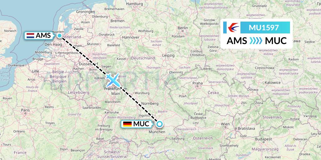 MU1597 China Eastern Airlines Flight Map: Amsterdam to Munich