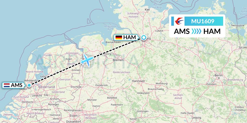 MU1609 China Eastern Airlines Flight Map: Amsterdam to Hamburg