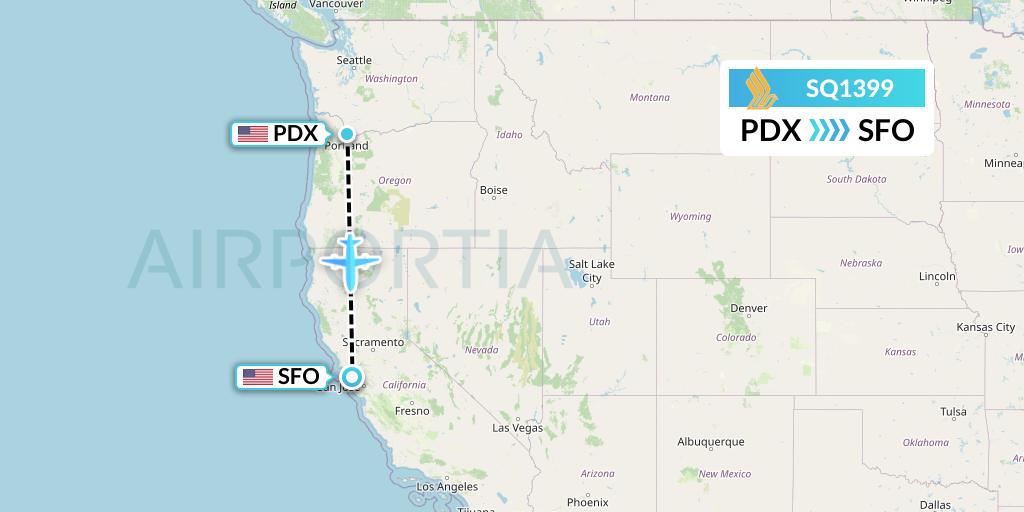 SQ1399 Singapore Airlines Flight Map: Portland to San Francisco