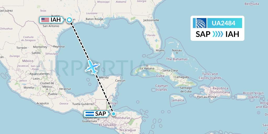 UA2484 United Airlines Flight Map: San Pedro Sula to Houston