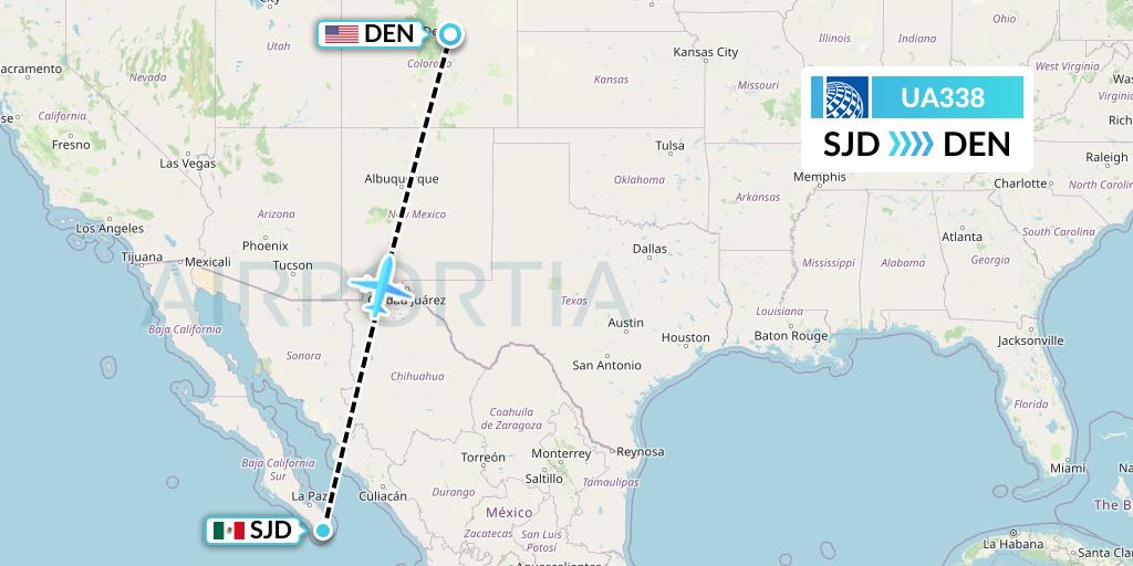 UA338 United Airlines Flight Map: San Jose del Cabo to Denver