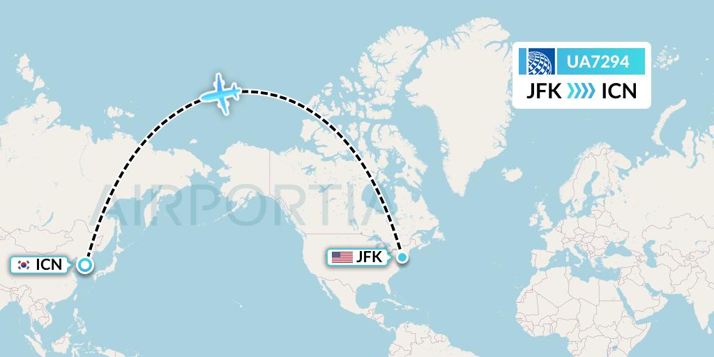 UA7294 United Airlines Flight Map: New York to Seoul
