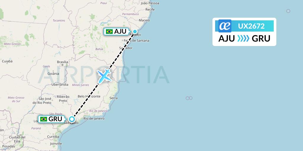 UX2672 Air Europa Flight Map: Aracaju to Sao Paulo