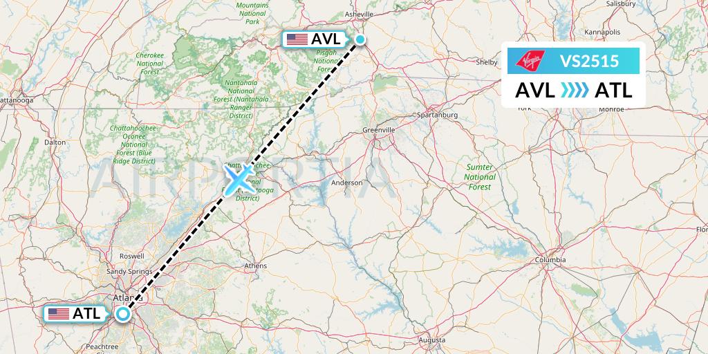 VS2515 Virgin Atlantic Airways Flight Map: Asheville to Atlanta