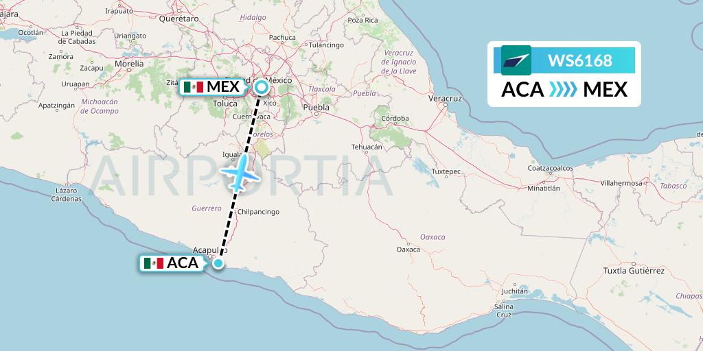 WS6168 WestJet Flight Map: Acapulco to Mexico City