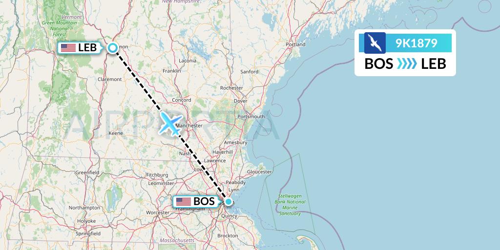 9K1879 Cape Air Flight Map: Boston to Lebanon
