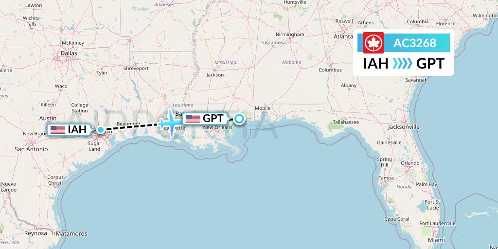 AC3268 Air Canada Flight Map: Houston to Gulfport