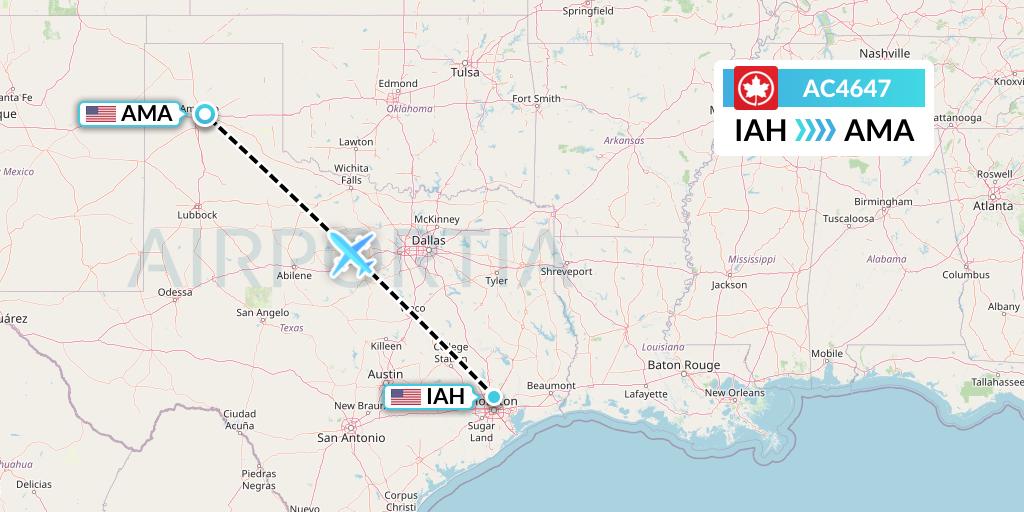 AC4647 Air Canada Flight Map: Houston to Amarillo