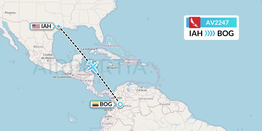 AV2247 Avianca Flight Map: Houston to Bogota
