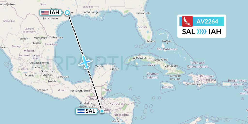 AV2264 Avianca Flight Map: San Salvador to Houston