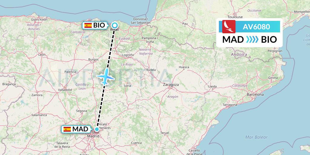AV6080 Avianca Flight Map: Madrid to Bilbao