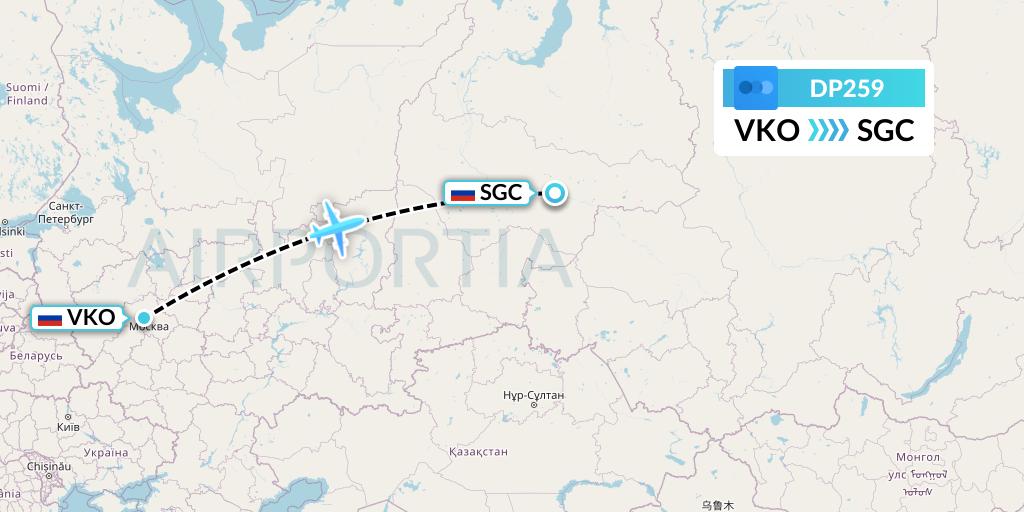 DP259 Pobeda Flight Map: Moscow to Surgut