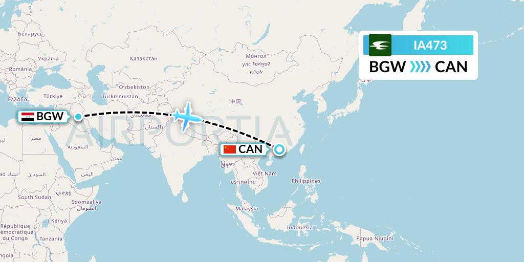 IA473 Iraqi Airways Flight Map: Baghdad to Guangzhou