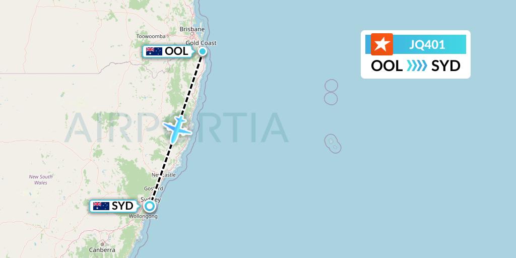 JQ401 Jetstar Airways Flight Map: Gold Coast to Sydney